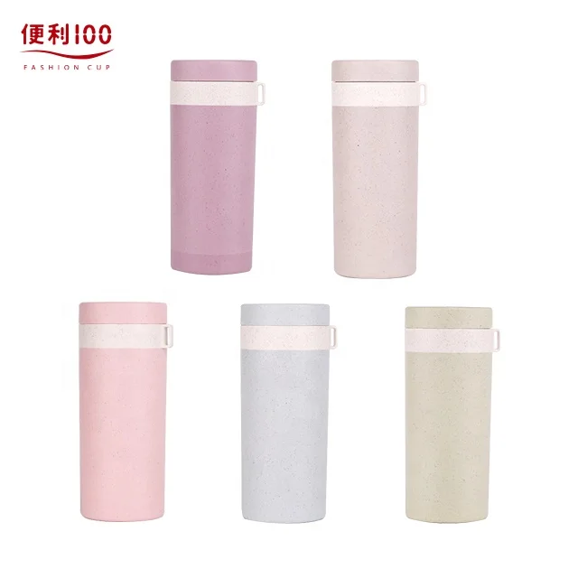

BIANLI100 Eco-friendly Biodegradable Wheat Straw Rice Husk Fiber Plastic 350ML Water Bottle Tumbler With Tea Infuser 1602J, Customized color acceptable