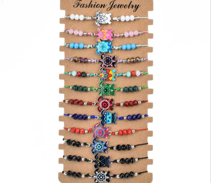 

2020 ocean sea turtle bracelets beach tourist gifts glass crystal colorful turtle wax cord bracelets custom hawaii bracelets, As picture