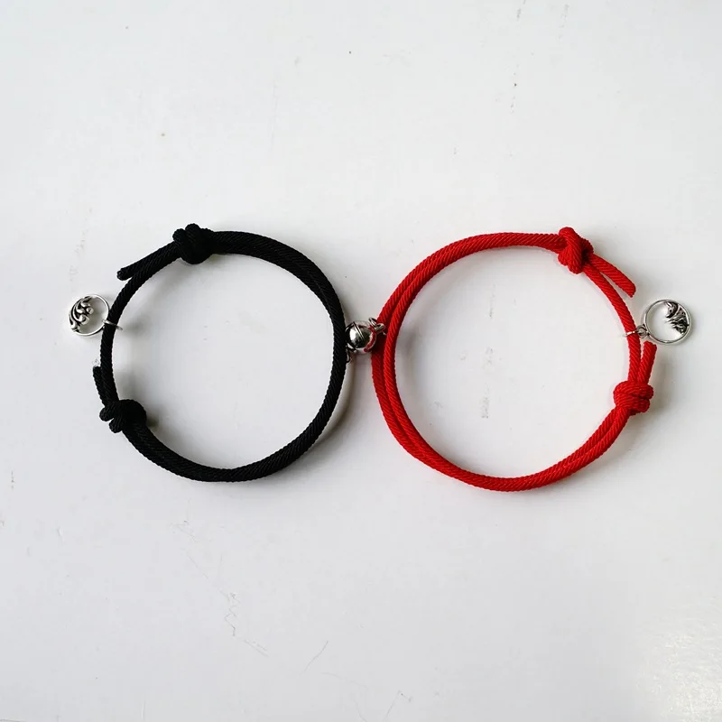 

Magnet bracelet Couples pledge accessories rope lovers jewelry red heart rope bracelets for Valentine's Day, Red & black