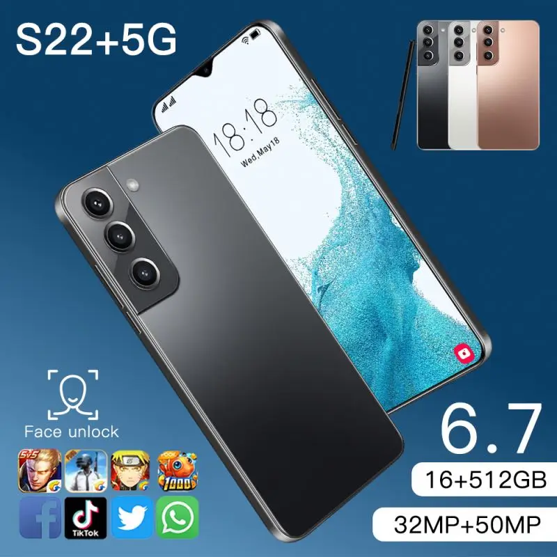 

2022 New s22 ultra phone Global version Smartphone 16GB+512GB Android cellphones Original Unlocked 3g 4g 5g Mobile phone