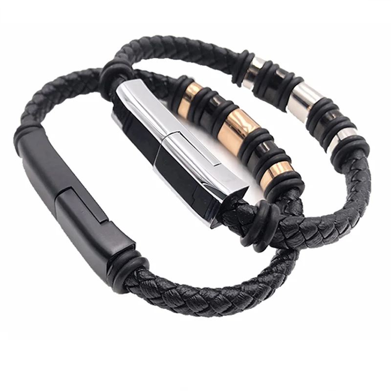 

Custom logo Leather Bracelet 20cm Short USB Charging Data Cable For Iphone Type C Micro Charger, White, coffee ,black,gold, silver, blue others can support customize