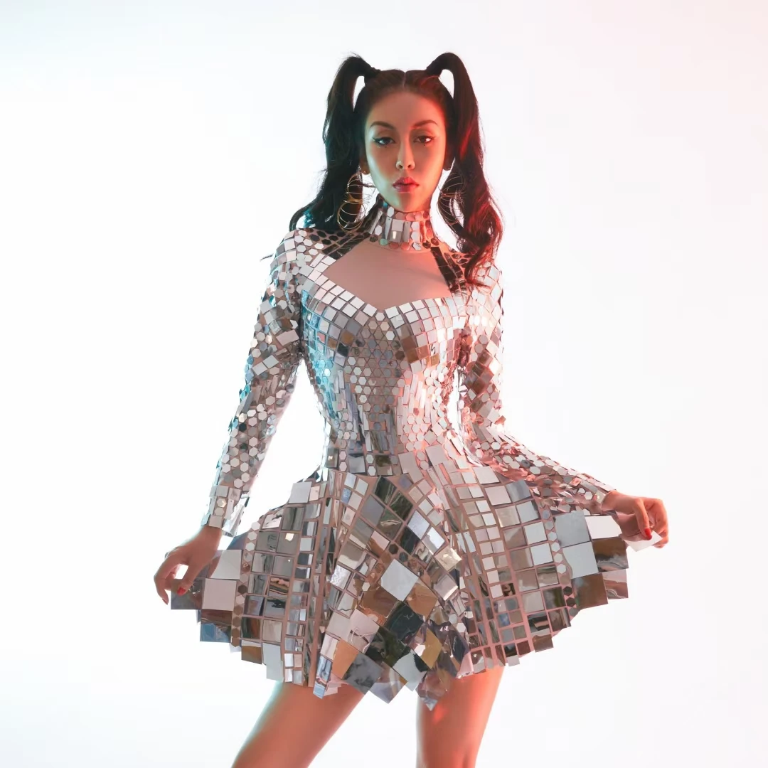 

AD1259 Sequin Birthday Outfit For Women Party Show Celebrate Performance Dress Glisten Mirror Dance Costumes