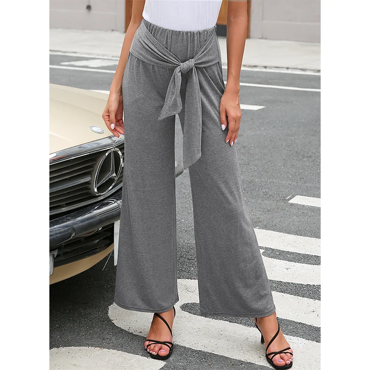 

Latest Fashion Casual Solid Color Hidden Elastic Waist with Tie Knot Wide Leg Pants Palazzo Pants Loose Trouser, Shown