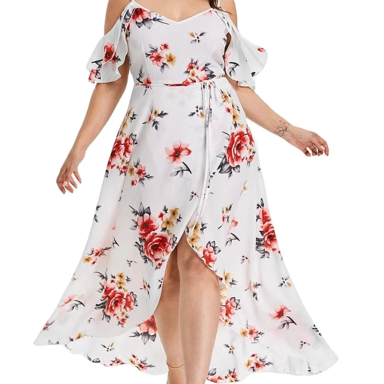 

2021Summer Long Printed Big Size Dress for Fat Women Off Shoulder Floral Plus Size Dress