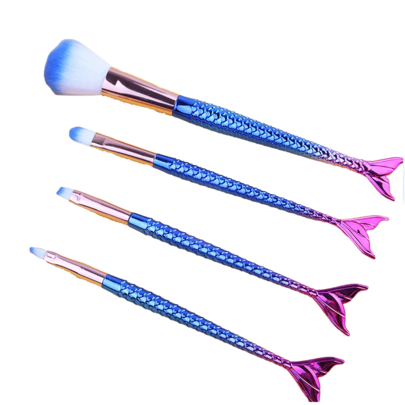 

Good Quality Makeup Brushes Set Vegan Synthetic Hair Makeup Brush New Gradient Mermaid Makeup Brush Set 4PCS