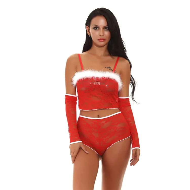 

PoeticExist Sexy Womens Lace Feather Christmas Erotic Lingerie Set