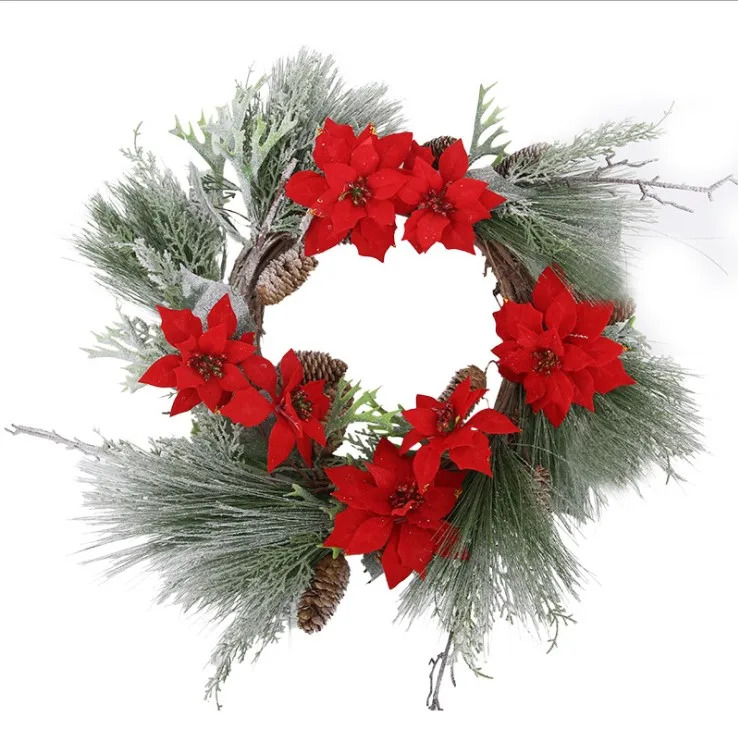 

QSQSLH-L00142 Artificial Christmas Flower Wreaths for Christmas Decoration, Pink,white,golden,blue,etc