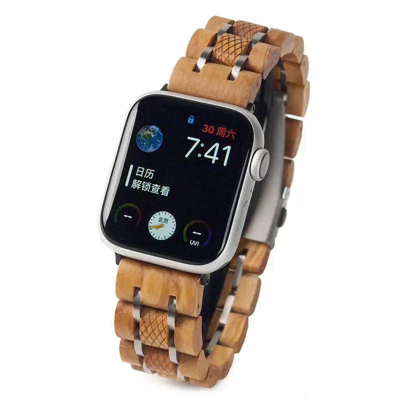 BOBO BIRD Wood Strap Sport Band Sublimation for Apple Watch 38mm 40mm 42mm 44mm S17-2