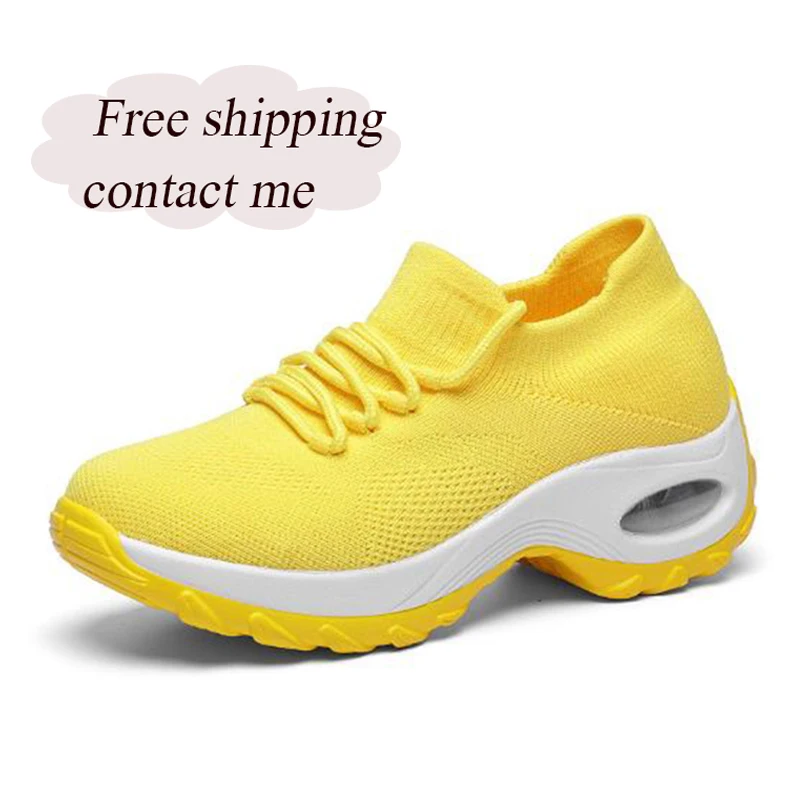 

Beautiful Trendy Women'S Shoes Flying Knit Upper Boat Shoes Air Cushion Increased Tennis Shoes, 9 colors