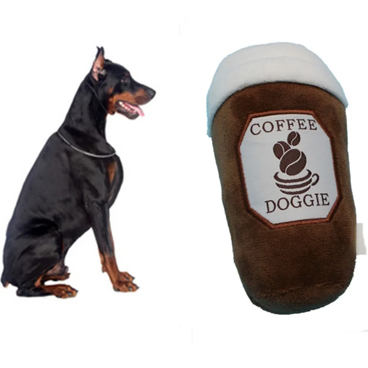 

Wholesale Customized Lifelike Bite Resistant Chew Stuffed Squeaky Coffee Cup Plush Dog Toys, Picture