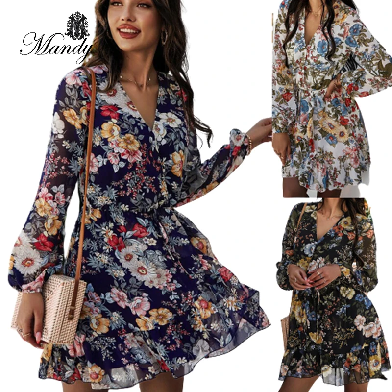 

2011 hot selling V-neck women casual long sleeve long dress chiffon new style