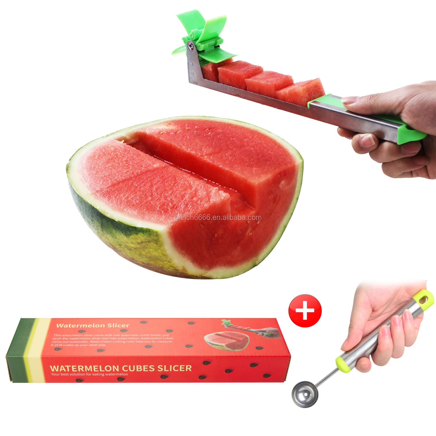 

Watermelon Windmill Cutter Slicer Auto Stainless Steel Melon Cuber Knife Fun Fruit Vegetable Salad Cutter Tool Kitchen Gadget
