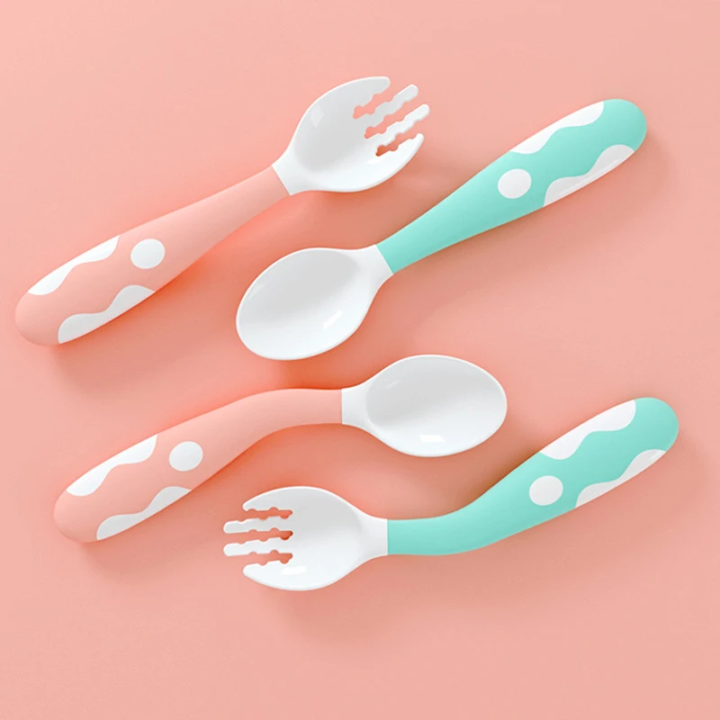 Heatresistant Bendable Baby Twisting Silicone Spoon And Fork Set