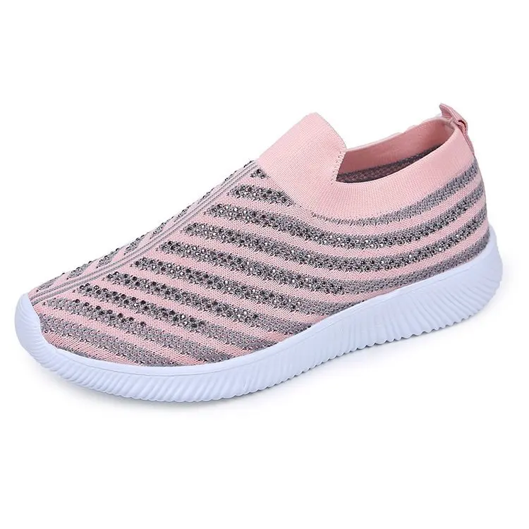 

Amazon large size flying woven knit mesn women's shoes breathable lady leisure casual slipons slip on woman casual shoes