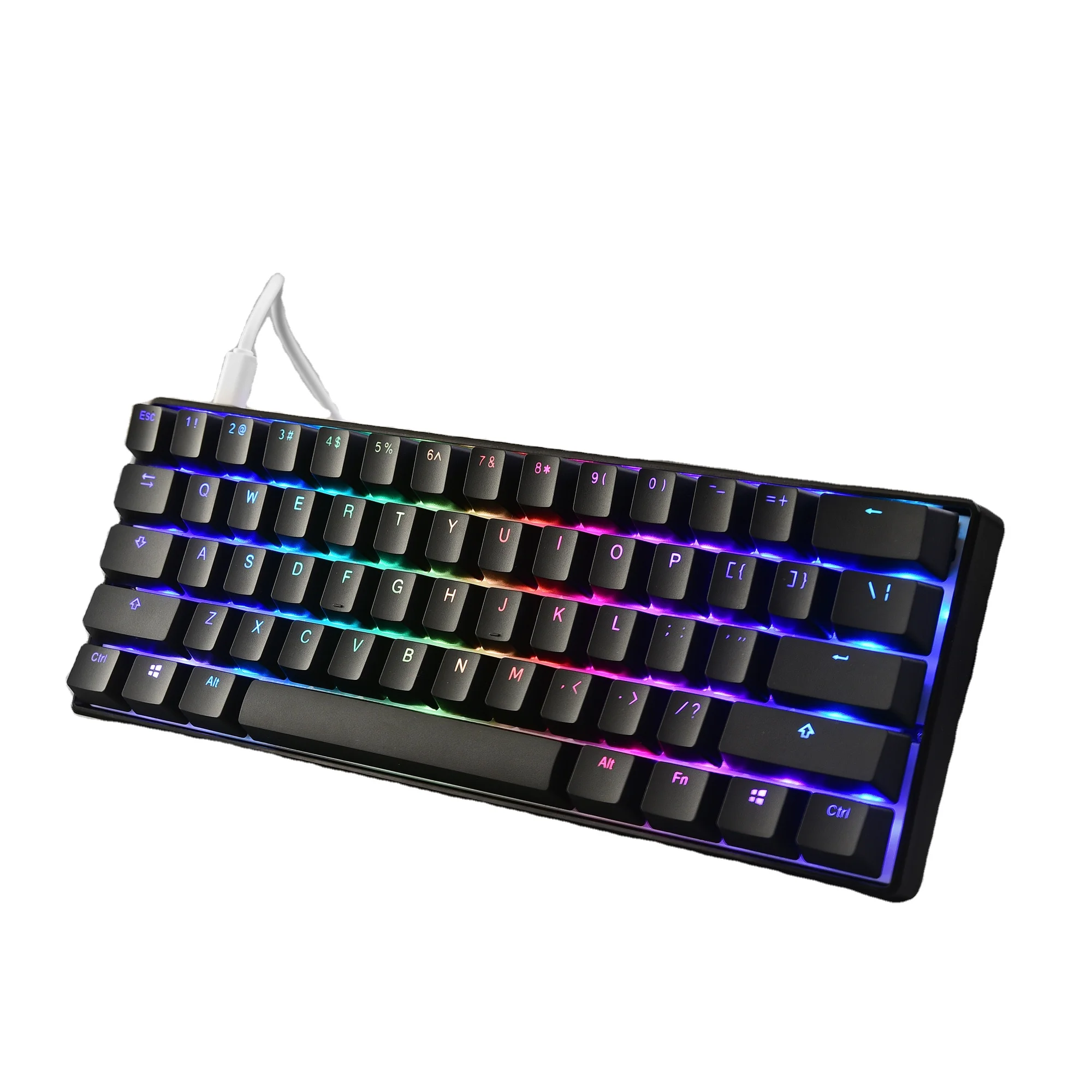 

2021 dropshipping OEM factory price MK21 60% wired type C 61keys 18 RGB light modes mechanical gaming keyboard, Black white