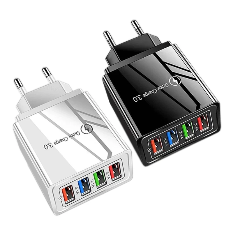 

Universal Qc 3.0 Fast Charger 4usb Port EU/US Smart Travel Mobile Phone Charger 5v 9v 12v Quick Wall Charger, 7 cloors