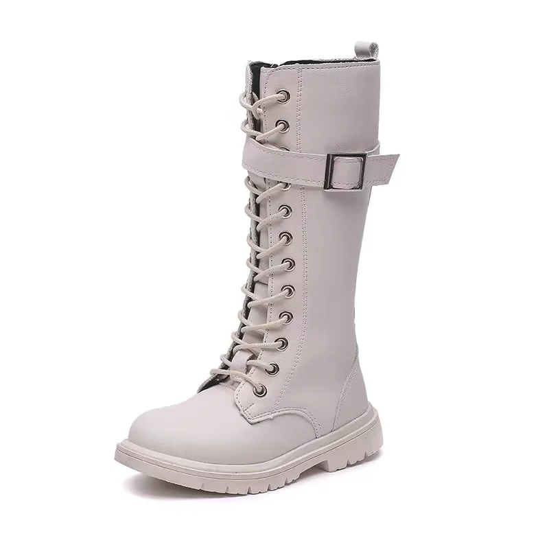 

Popular Korean Style Girls Leather Martin Boots High-top Zip Boots for Winter, Black white