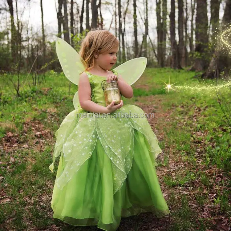 

MQATZ Flower Girl Spot Cosplay performance cartoon costume Tinker Bell fairy Tinkerbell princess dress with wing, Green