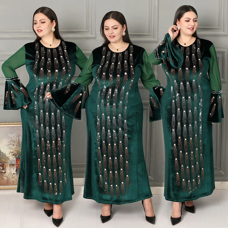 

New Design Turkey Muslim Clothing Gown Auger Fabrics Luxury Elegance Islamic Clothing Abaya Dresses, Green