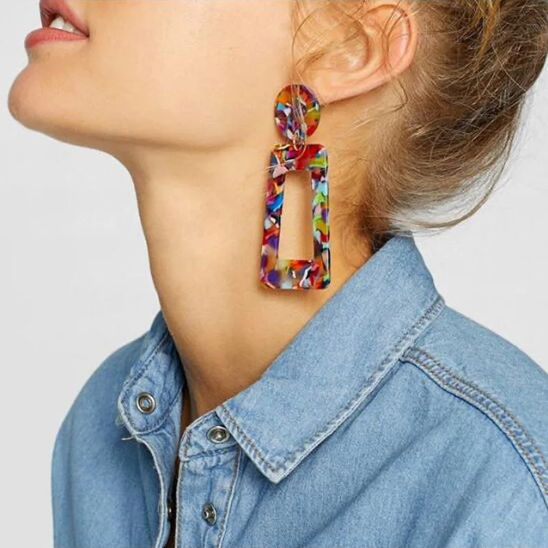 

N786 Large Acrylic Long Drop Earring For Women Yellow Plastic Geometric Tortoiseshell Earrings Jewelry Orecchini, 9 designs