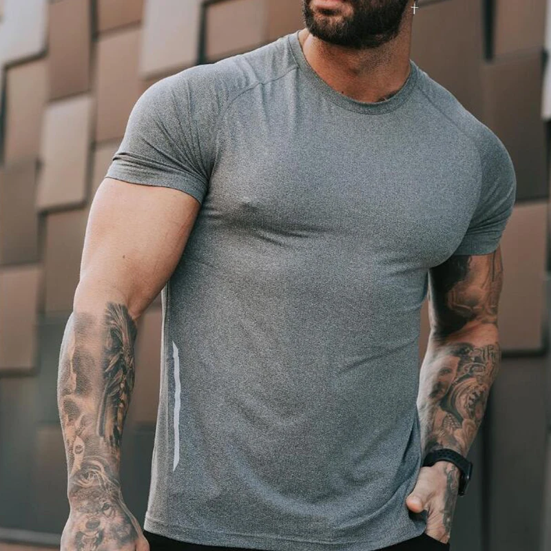 

Polyester Spandex plain print plain blank Fitness Men T Shirt
