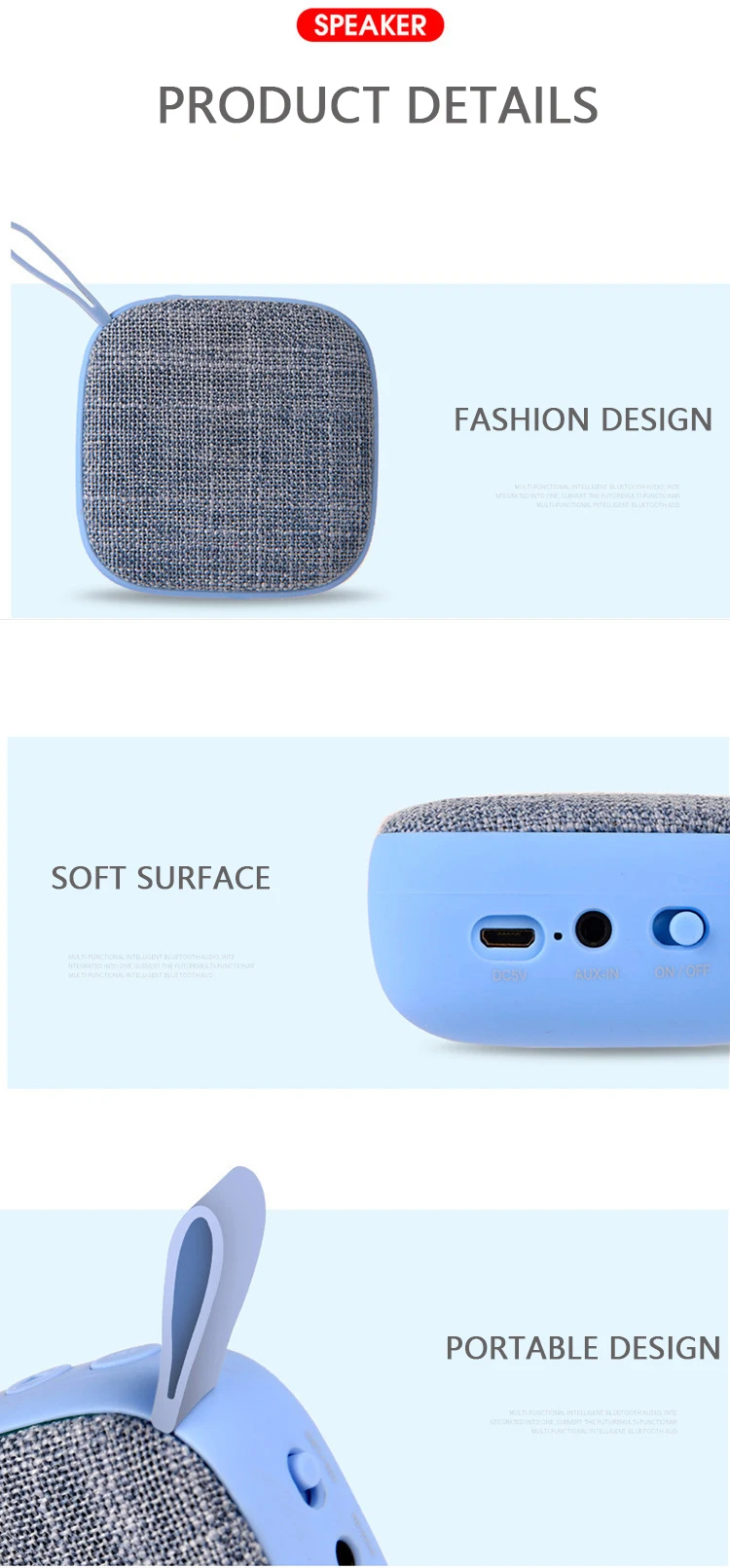 Fabric Portable Bass Wireless Speaker With Microphone