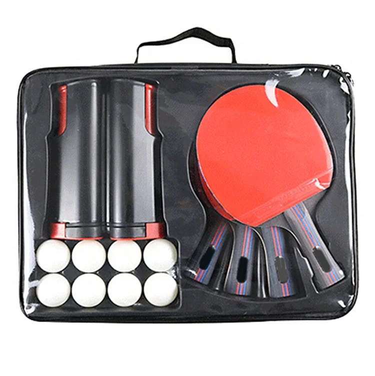 

Sport Seven-Layer Pure Wood Long Handle Paddle Bat Table Tennis Racket Set, Red+black