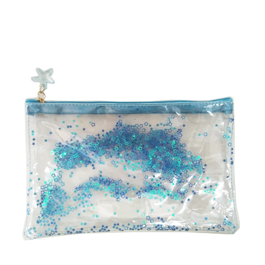 

2021 new Promotional clear pvc glitter sequin zipper confetti cosmetic pouch, Colored