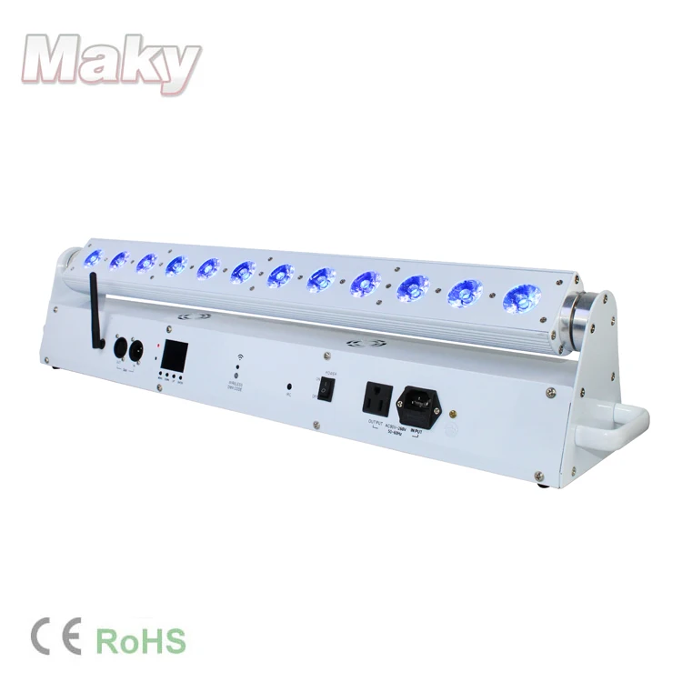 

One piece free shipping Maky DJ lighting 12*18w RGBWA+UV 6 IN 1 Led battery wireless dmx led wall washer led bar uplights, 16.7 million kinds of color change