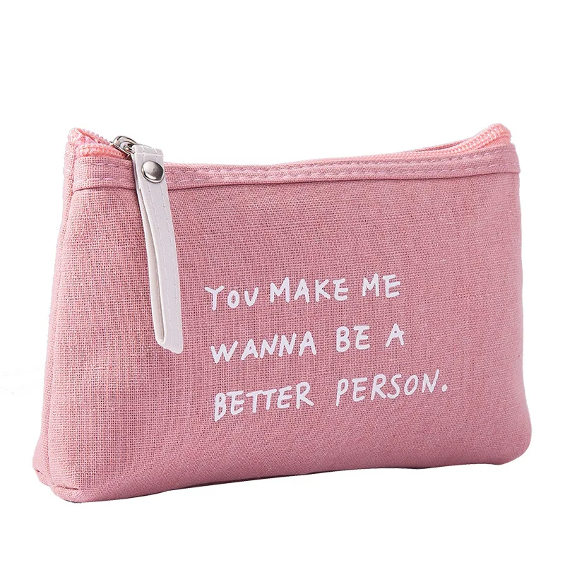 

Wholesale Cute Eco Bank Travel Recycled Makeup Pouch Custom Letter Cotton Canvas Cosmetic Bag with Zipper, Fashion laser colors