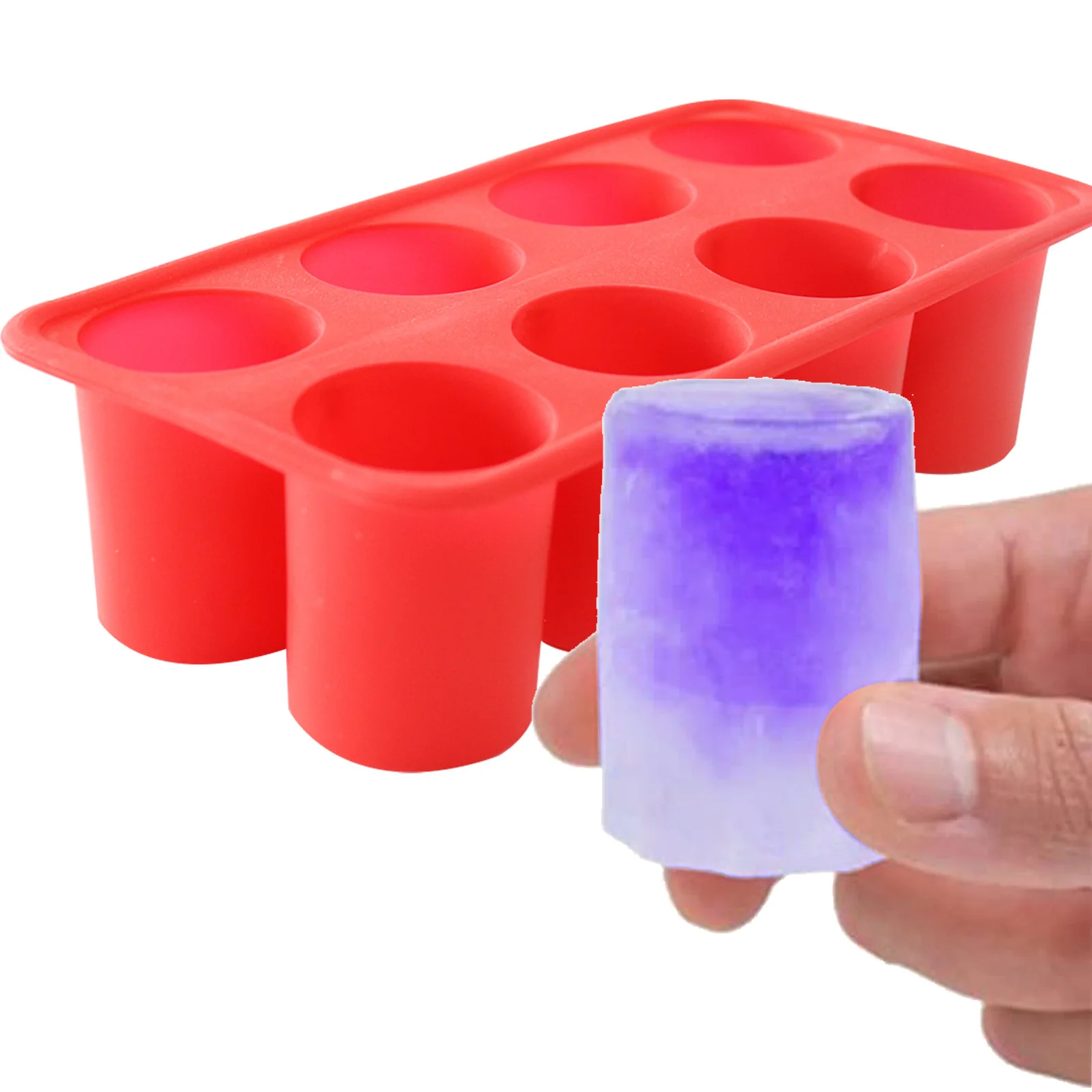 

0986 Creative Silicone Cylindrical Glass Ice Cup 8 Hole Ice Tray Small Wine Cup DIY Chocolate Cup Cake Decoration Candle Mold, Red