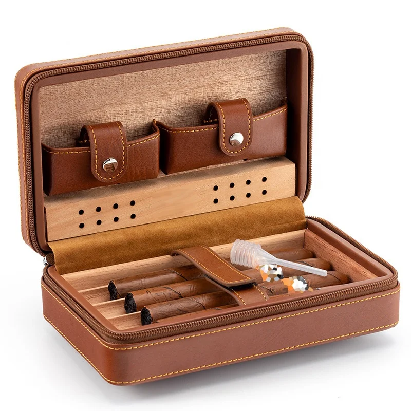 

Humidor cigar for weed set scissors cigar makerleather box sealed moisturizing leather travel cigar case