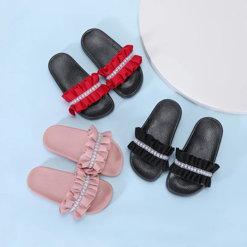 

New children's slippers girls' fashionable shoes Pearl Diamond anti-slip wear-resistant indoor and outdoor kid sandals