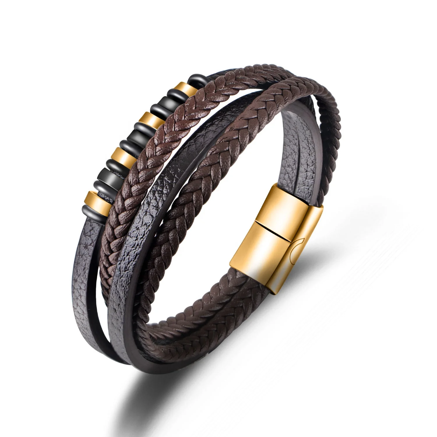 

Latest Designs Luxury Jewelry Custom Magnetic Buckle Men and Women Multilayer Woven Leather Bracelet