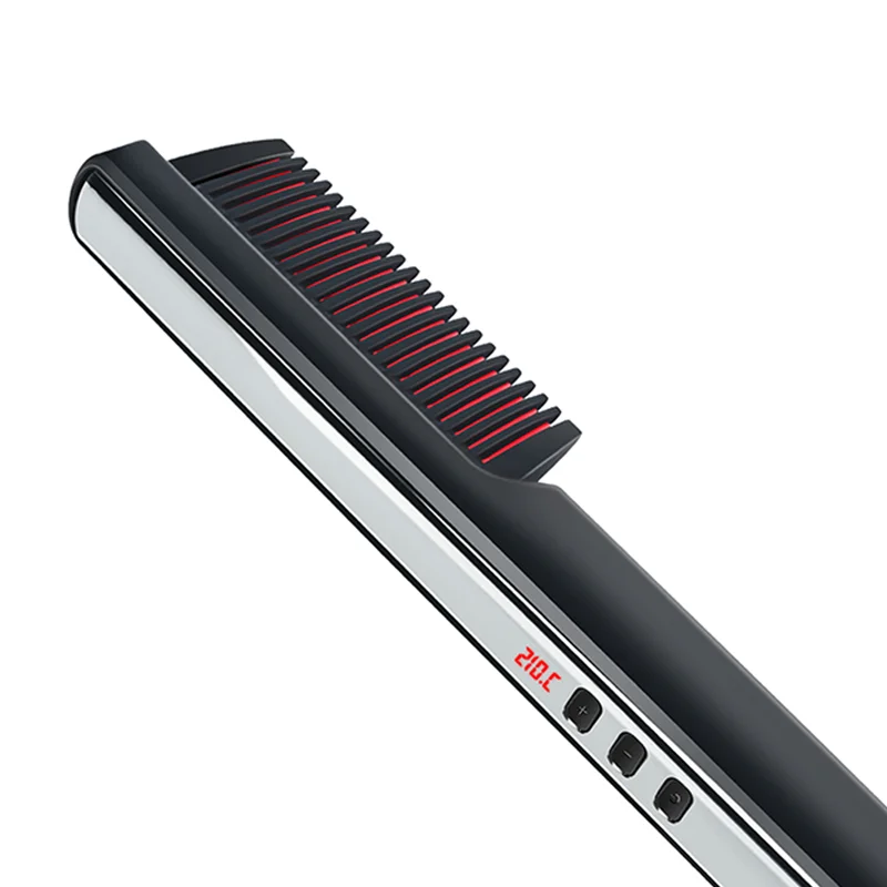 

Portable fast hair straightener brush Digital LCD Display hot comb electric beard comb, Black