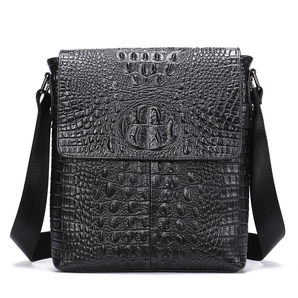 

Wholesale Customized Crossbody Bag Trendy 9881 Business Flap Over Crocodile Genuine Leather Messenger Shoulder Bag For Men, Coffee/red brown,black