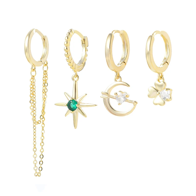 

ED64595 Korean fashion 2 pairs set star moon drop hoop earring wholesale 2022 gold plated women jewelryearrings