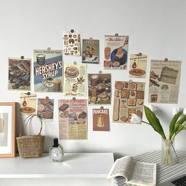 

Ins Retro Poster Gourmet Bread Decorative Paper Photo Props Postcard Creative Diy Collocation Korean Decor Wall Sticker
