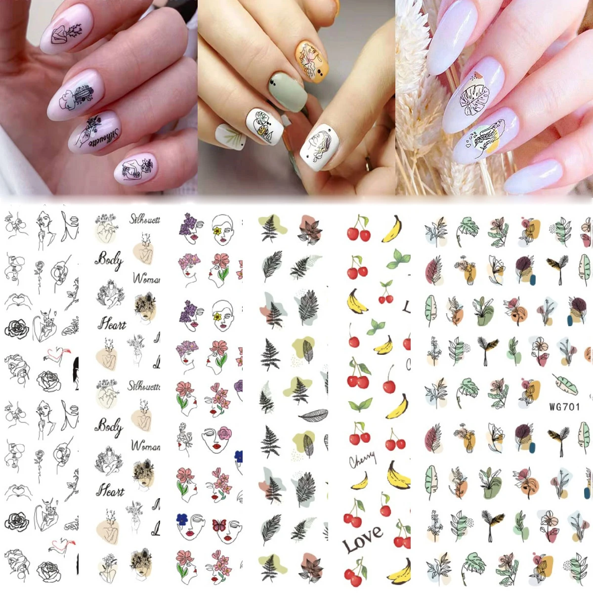 

WG series Hot-sale design Nail Water Stickers Spring Simple Flower flower Leaves animal Decals Slider DIY Nail Art Decoration