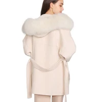 

Mao Mao Fur 2019 Hot Selling Wool Coat Fur Hood High Quality Fox Fur Collar Cashmere and Wool Coat