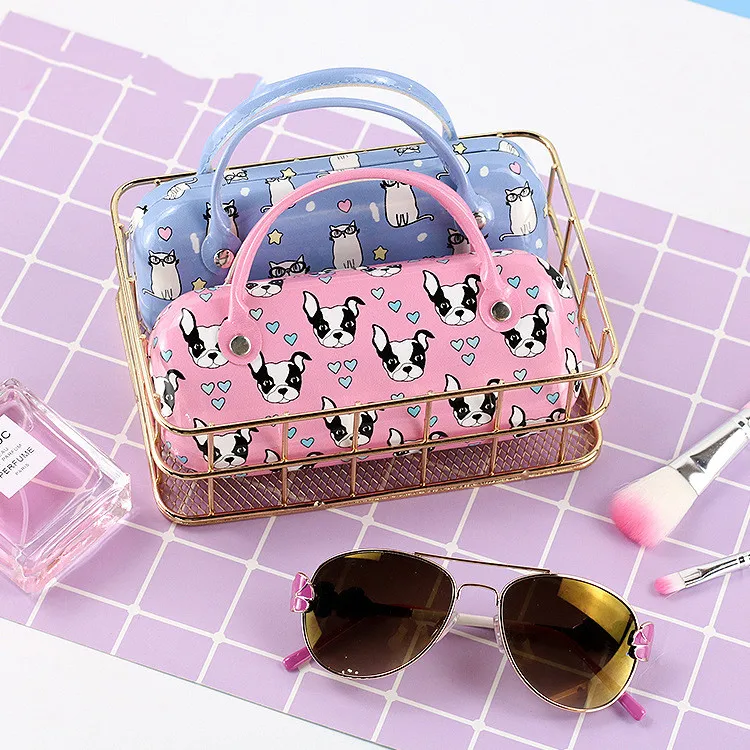 2022 New Design Cute Cartoon Portable Children's Glasses Box Girls Anti-Compression Folding PU Glasses Case