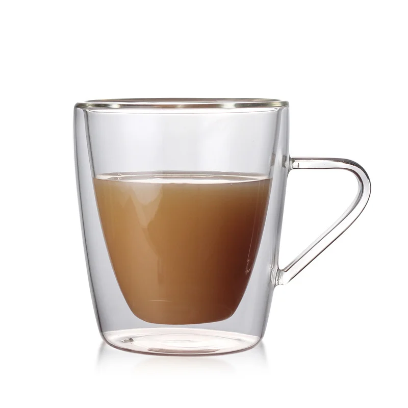 

150ml thick glass double wall hand made clear coffee milk tea mugs with handle, Any color is available