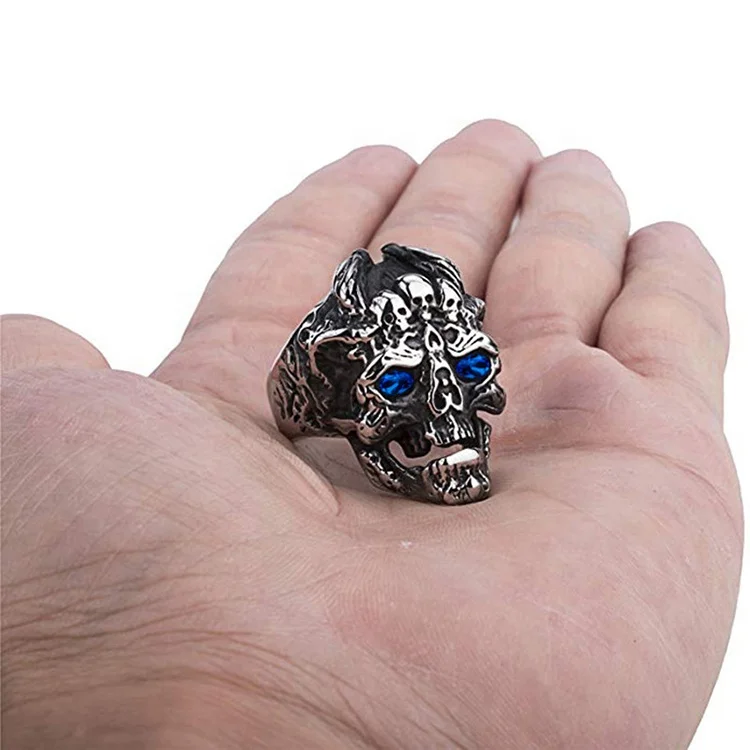 product-Colored Cz Inlaid Handmade Men Finger Ring, Bulk Steel Rings Mens Skulls-BEYALY-img
