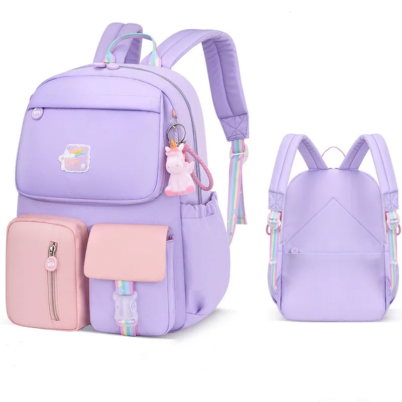 

Student Schoolbag Korean version of the cute schoolbag for primary school students Children's backpack, Pink with blue, purple with pink, blue with purple, pink, black