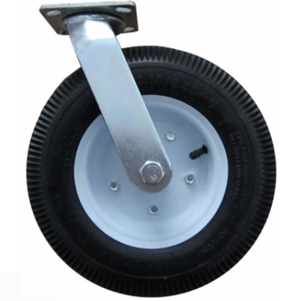 

10 inch swivel industrial caster pneumatic wheel with white metal rim