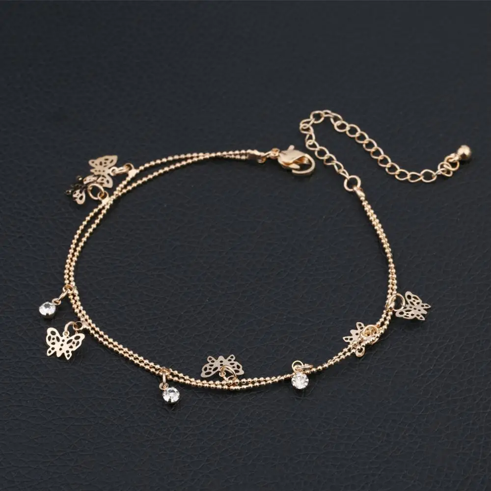 

Artilady bling women jewelry link chain feet jewelry butterfly ankle anklet bracelet, Gold/silver