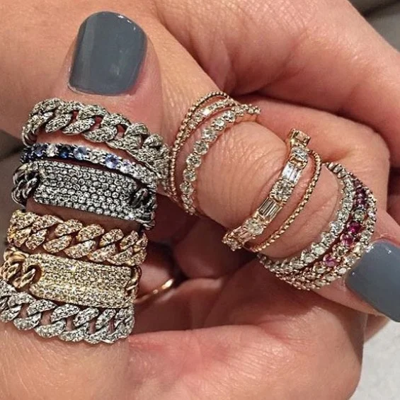 

Miami cuban link chain ring iced out cz bling moving chain design hiphop Rock Women finger jewelry, Customized