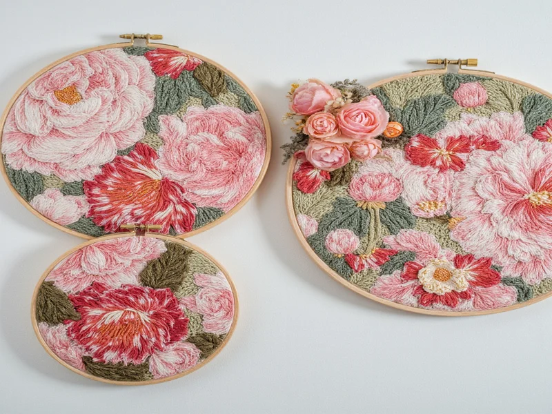 Textile wall art using Jo-Ann embroidery hoops and fabric