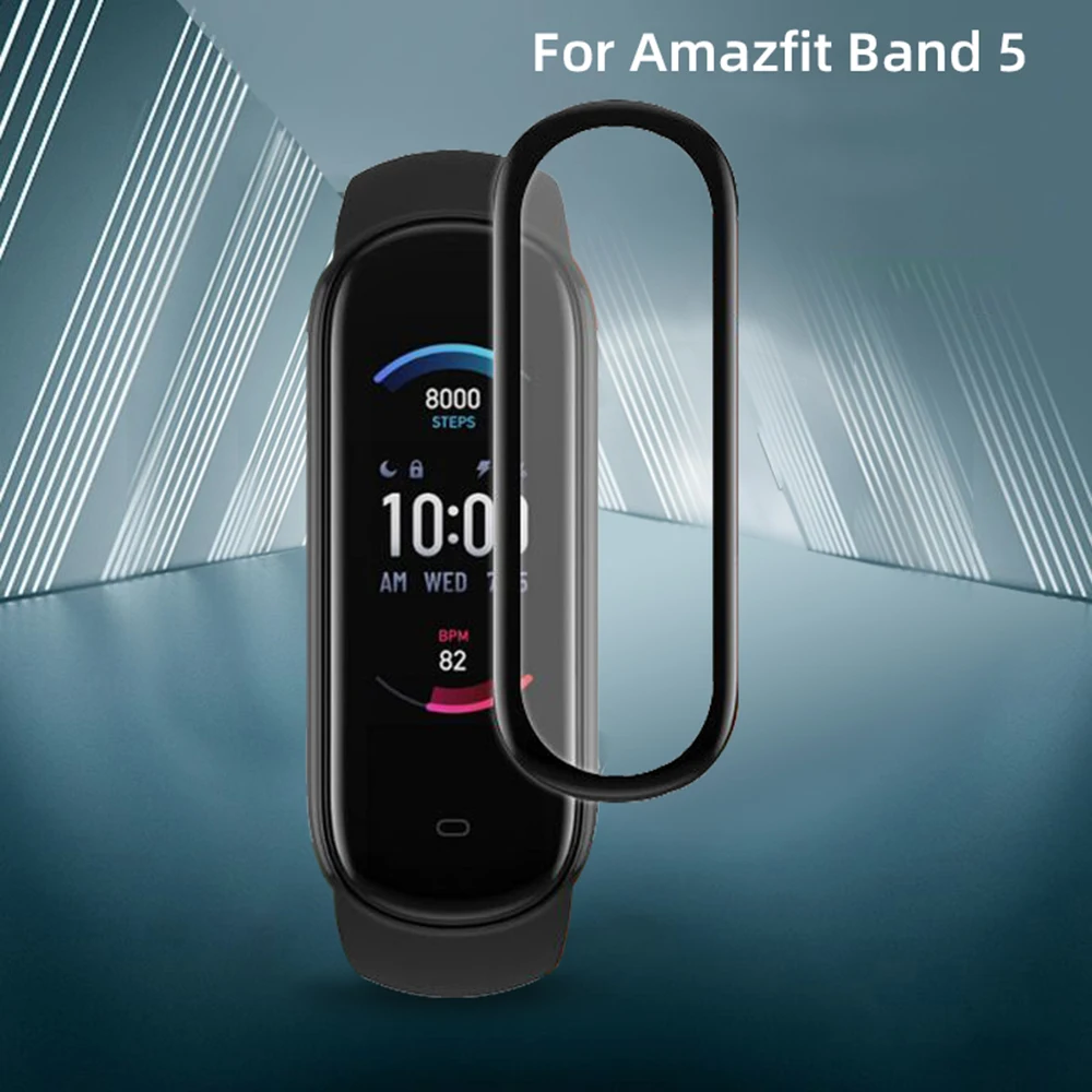 

3D Soft Fibre Glass Protective Film Cover Full Curved Scratch-resistant For Huami Amazfit Band 5 Screen Protector Case, Transparent