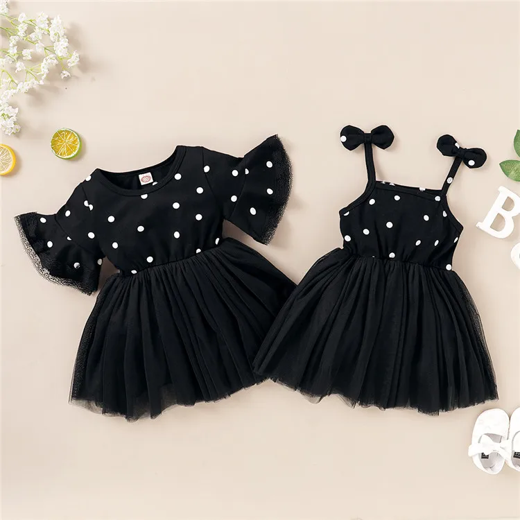 

summer hot sale baby clothing Black gauze skirt sister style baby girls dress